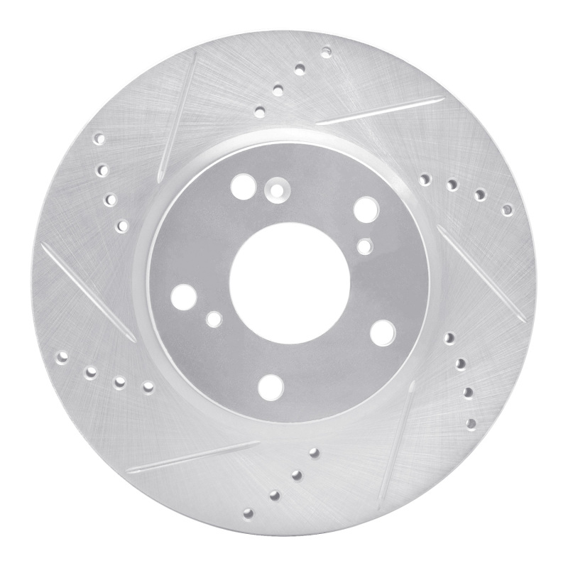 R1 Concepts 16-26 Civic Front Driver Drilled and Slotted Silver Brake Rotor