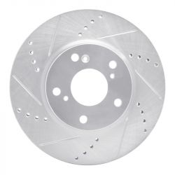 R1 Concepts 16-26 Civic Front Driver Drilled and Slotted Silver Brake Rotor