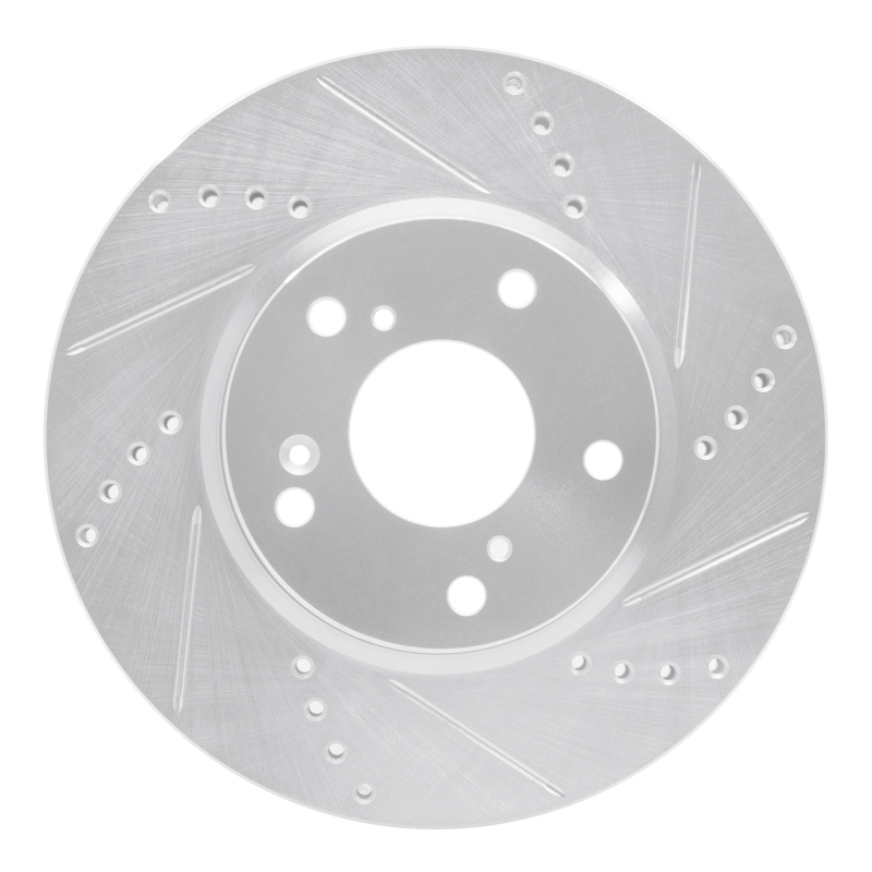 R1 Concepts 16-26 Civic Front Passenger Drilled and Slotted Silver Brake Rotor
