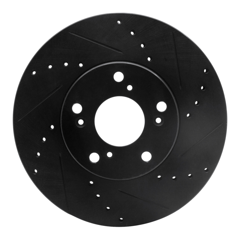 R1 Concepts 98-12 Accord/06-15 Civic Front Passenger Drilled and Slotted Black Brake Rotor