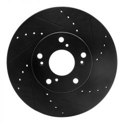 R1 Concepts 98-12 Accord/06-15 Civic Front Passenger Drilled and Slotted Black Brake Rotor
