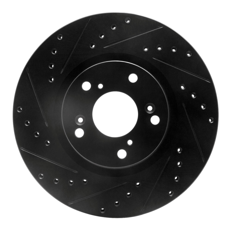 R1 Concepts 02-06 RSX Type S/06-15 Civic Si Front Driver Drilled and Slotted Black Brake Rotor