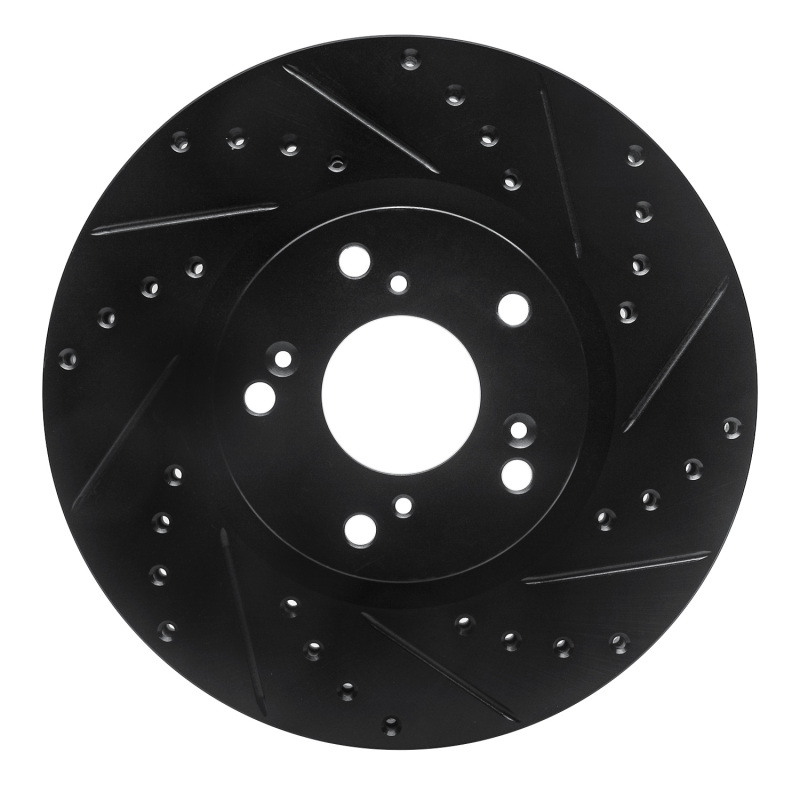 R1 Concepts 02-06 RSX Type S/06-15 Civic Si Front Passenger Drilled and Slotted Black Brake Rotor