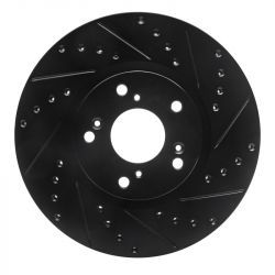 R1 Concepts 02-06 RSX Type S/06-15 Civic Si Front Passenger Drilled and Slotted Black Brake Rotor