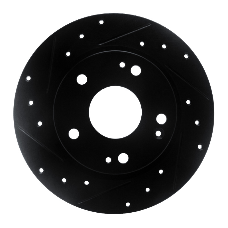 R1 Concepts 16-26 Civic Rear Driver Drilled and Slotted Black Brake Rotor