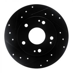 R1 Concepts 16-26 Civic Rear Driver Drilled and Slotted Black Brake Rotor