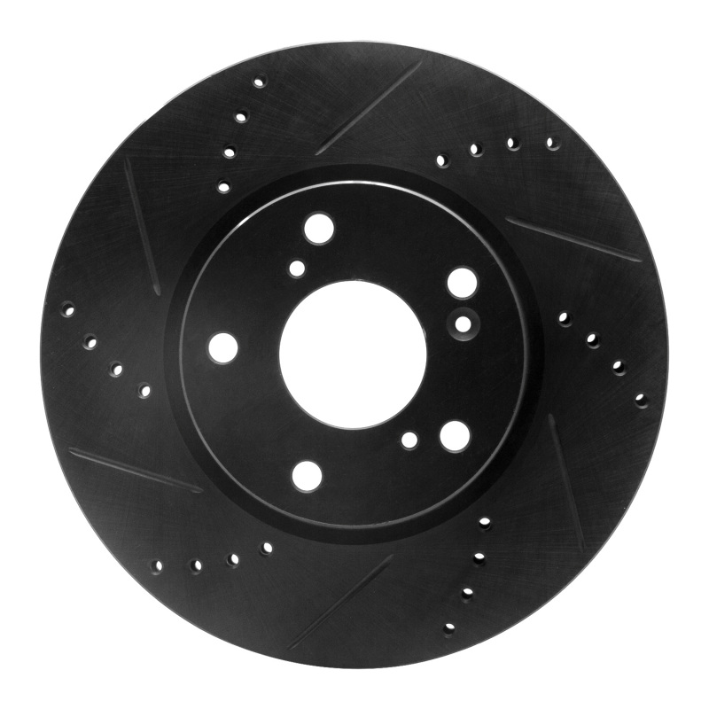 R1 Concepts 16-26 Civic Front Driver Drilled and Slotted Black Brake Rotor