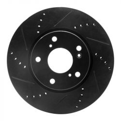 R1 Concepts 16-26 Civic Front Driver Drilled and Slotted Black Brake Rotor