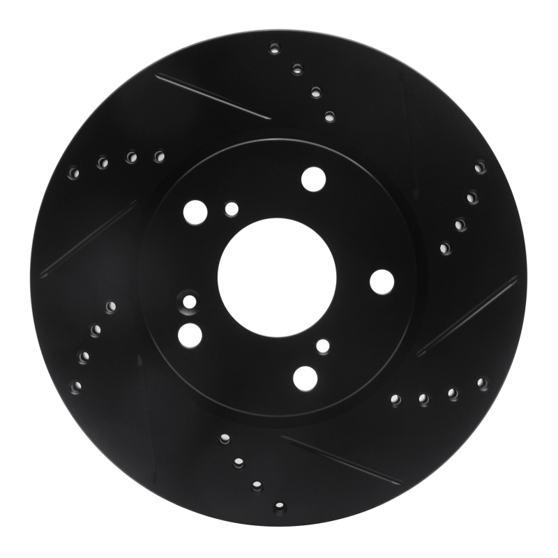 R1 Concepts 16-26 Civic Front Passenger Drilled and Slotted Black Brake Rotor