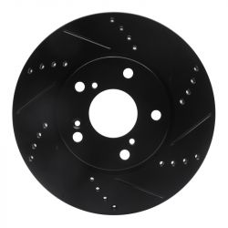 R1 Concepts 16-26 Civic Front Passenger Drilled and Slotted Black Brake Rotor