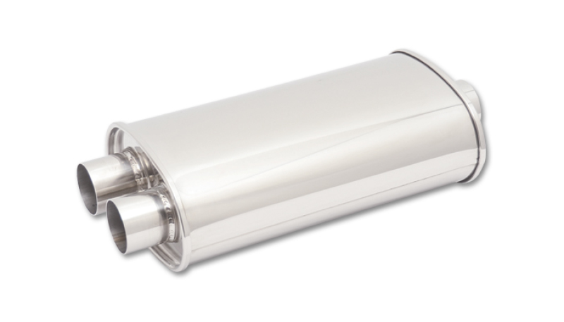 Vibrant Universal StreetPower 3-inch Inlet with Dual Outlet Polished Stainless Steel Oval Muffler