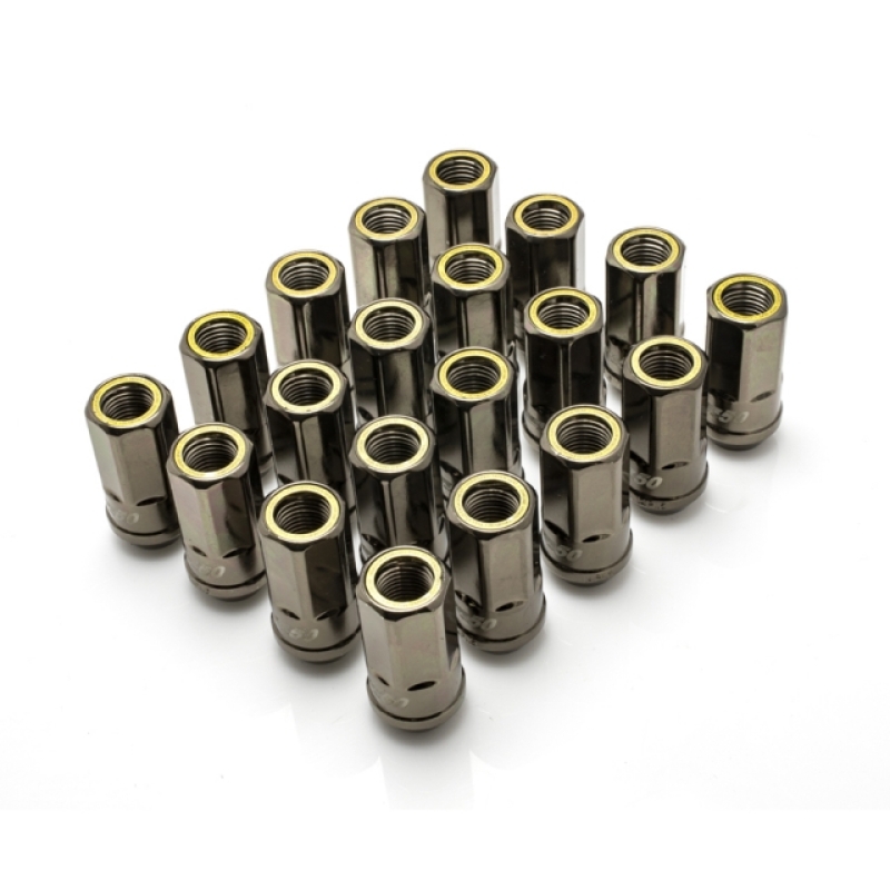 Muteki HR50 M14x1.5  Titanium Chrome with Yellow Ring Open End Lug Nuts